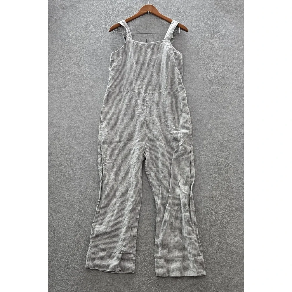 Everlane‎ Women Overall 6 Gray Linen Striped Jumpsuit Coastal Beach 24